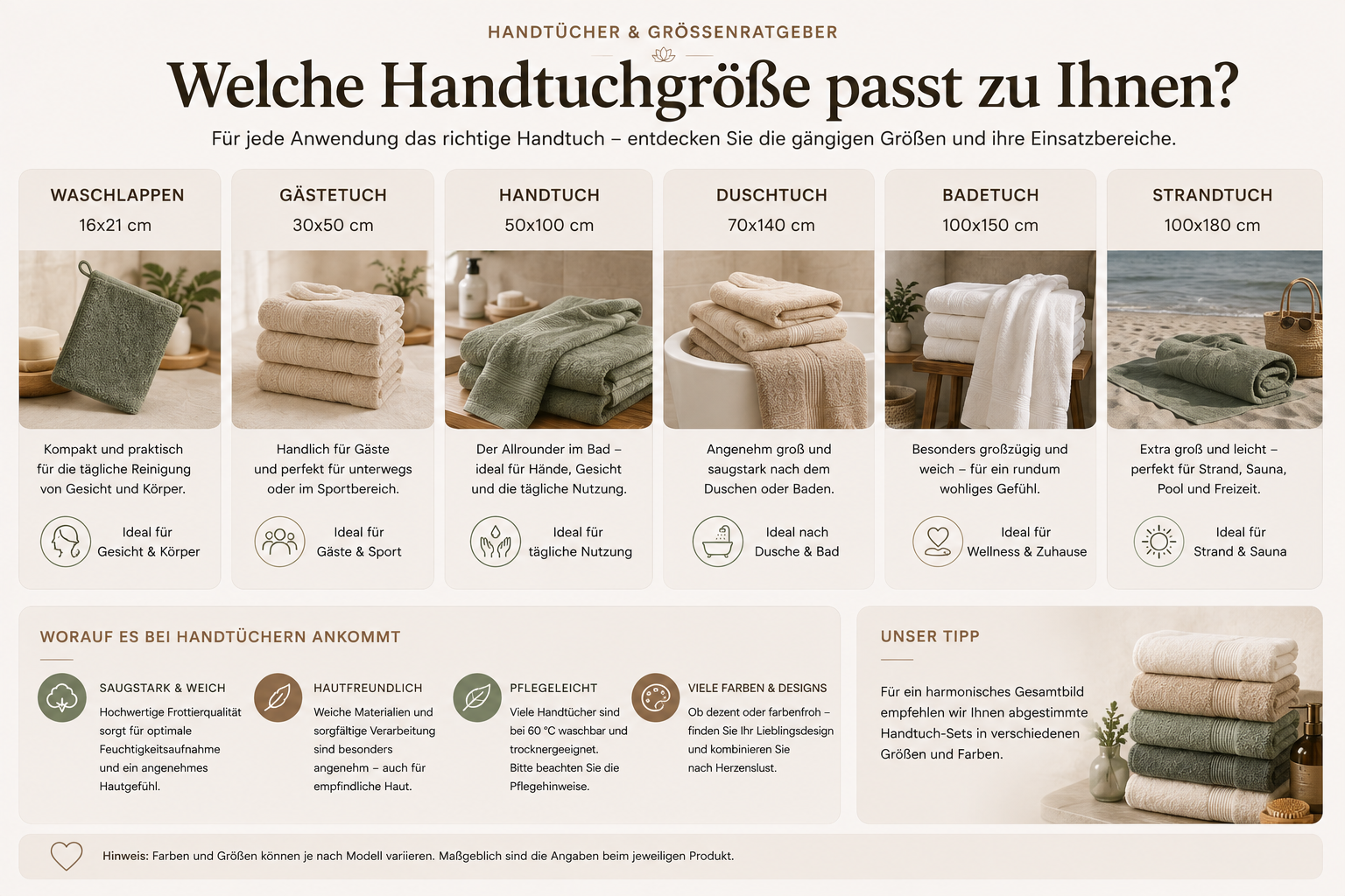 Handtuch Größenratgeber von Waschlappen bis Strandtuch