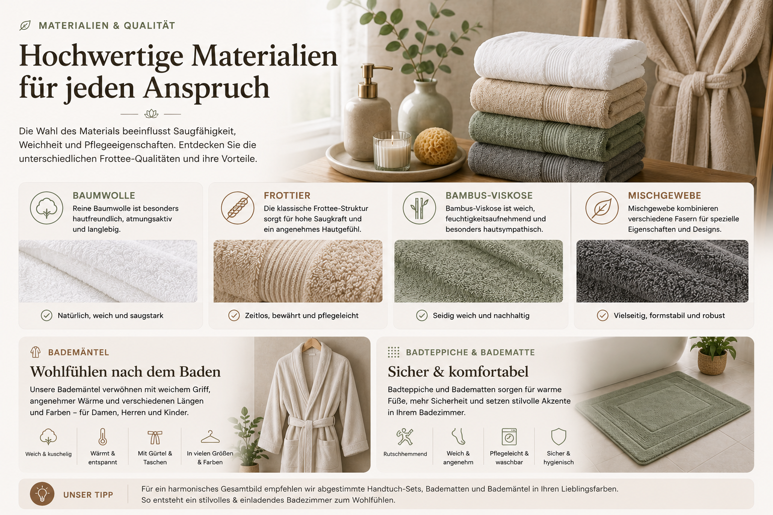 Materialien und Qualitäten von Handtüchern und Badtextilien