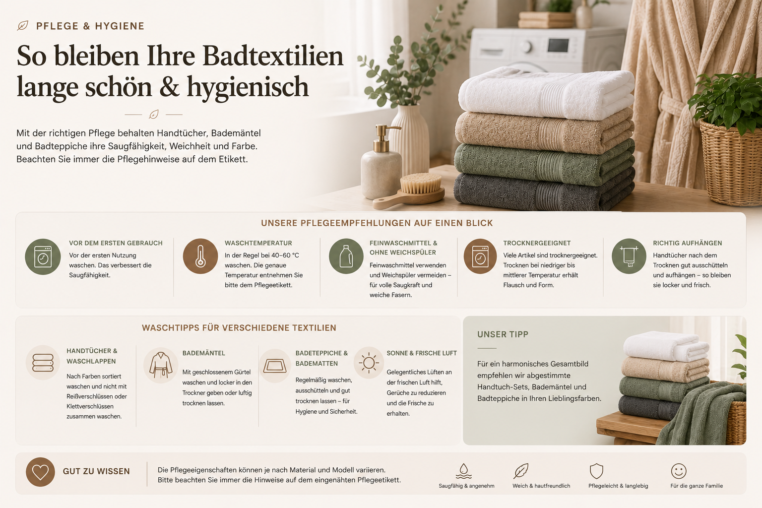 Pflege und Hygiene von Handtüchern, Bademänteln und Badtextilien