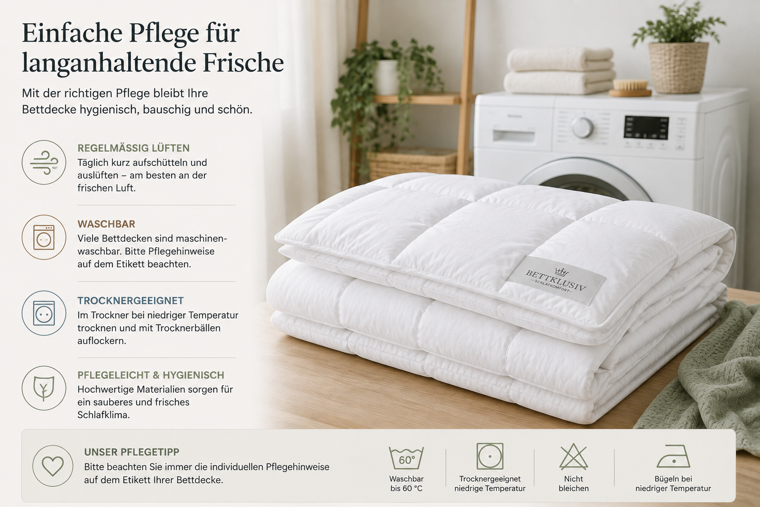 Bettdecke richtig pflegen, lüften, waschen und trocknen