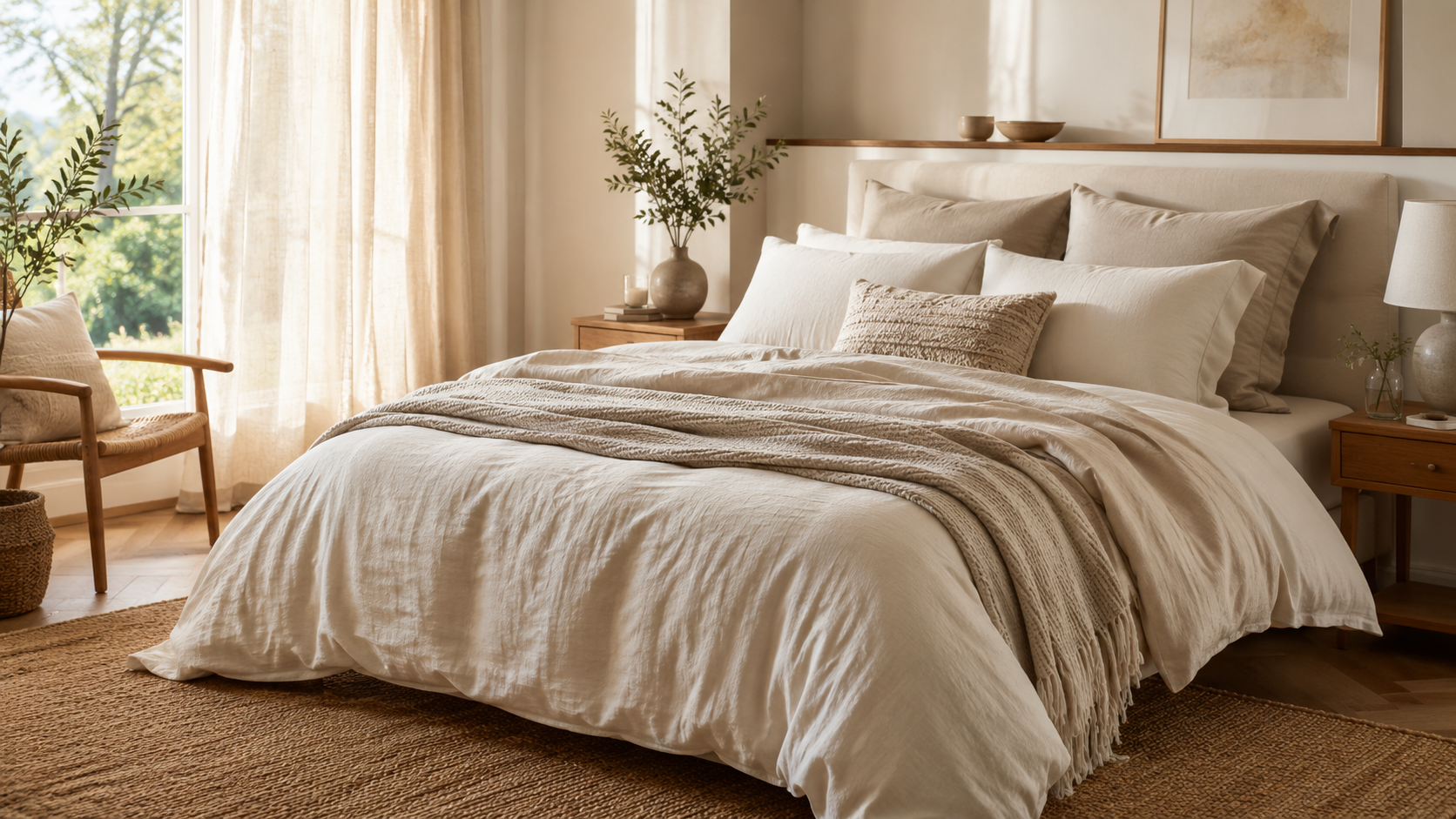 Hochwertige Bettwäsche im gemütlichen Schlafzimmer