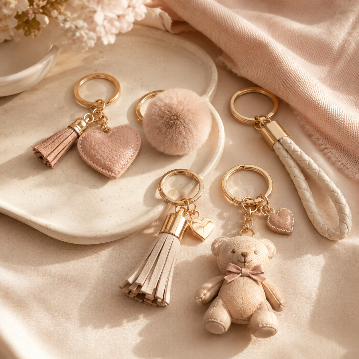 Schlüsselanhänger in Rosé, Creme und Gold