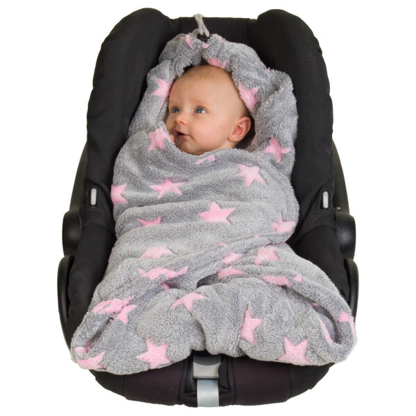 Hoppediz Fleece-Decke grau-rosé Sterne für 3 & 5 Punkt-Gurtsysteme Einschlag-/Auto-/Krabbeldecke