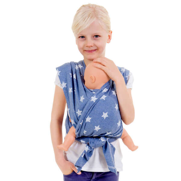 Hoppediz Elast. Puppentragetuch blau mit Sternen Chalk Print, Sternenmotiv blau-melange