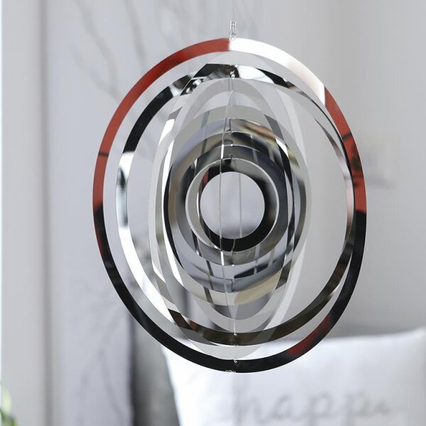 Casablanca Windspiel Ringe Edelst.gelasert D 40 cm 2er Set   an 100 cm Drahtseil dreht sich im Wind