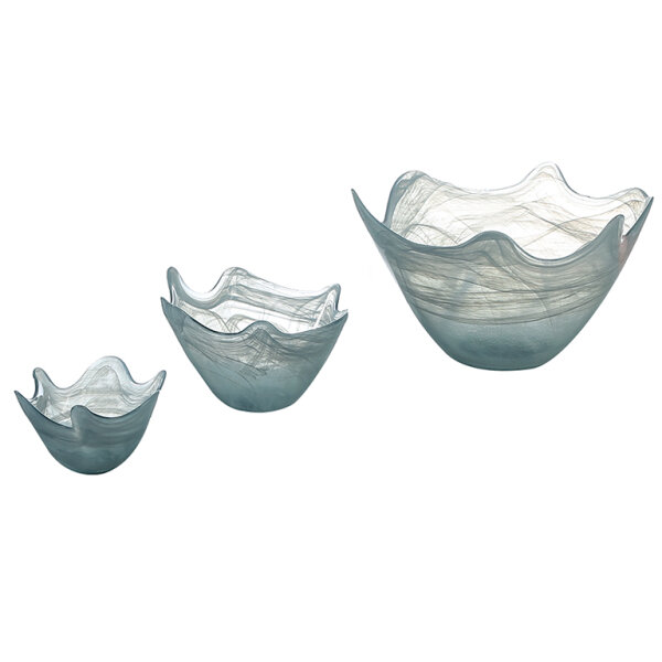 Casablanca Schale Misty blaugrau H 17 cm D 30 cm 2er Set   Glas Alabaster-Optik Lebensmittel geeignet
