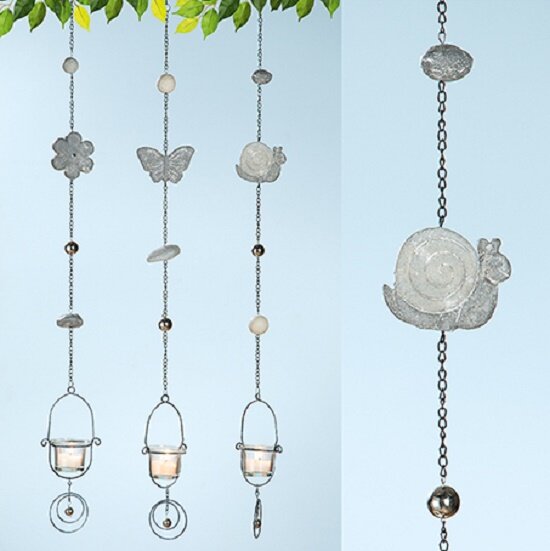 Gilde Metall Girlande Frühling mit Glas 1 Stück  L 5 x  B 5 x  H 80 cm grau gewischt Blume