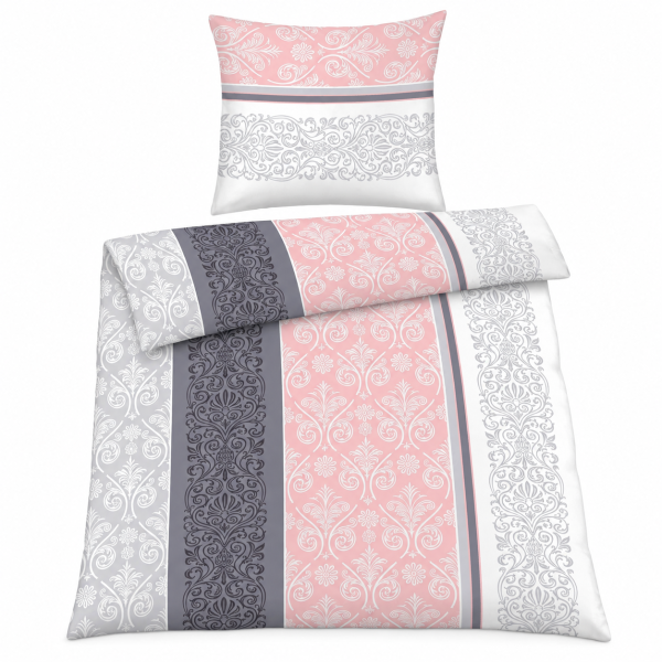 soma Biber Bettwäsche 2 teilig Bettbezug 135 x 200 cm Kopfkissenbezug 80 x 80 cm rosa quarz silber Ornamente