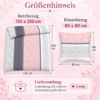 soma Biber Bettwäsche 2 teilig Bettbezug 135 x 200 cm Kopfkissenbezug 80 x 80 cm rosa quarz silber Ornamente