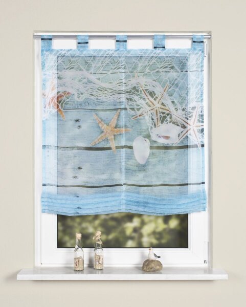 Home Wohnideen Schlaufenraffrollo Voile Digitaldruck Maritim 140 x 100 cm Blau