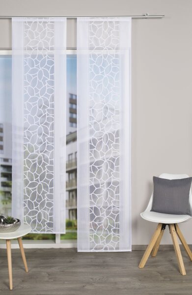 Home Wohnideen Schiebevorhang Jacquard Blätter 245 x 57 cm Weiss