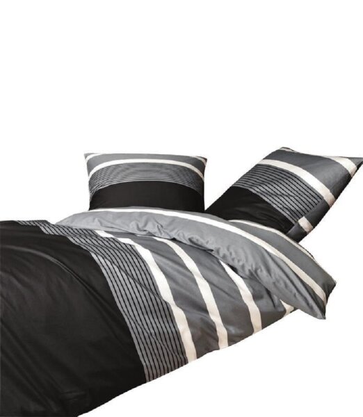 Janine Biber Bettwäsche Davos 2 teilig Bettbezug 155 x 220 cm Kopfkissenbezug 80 x 80 cm schwarz grau silber Streifen