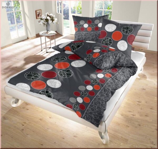 soma Biber Bettwäsche 4 teilig Bettbezug 135 x 200 cm Kopfkissenbezug 80 x 80 cm anthrazit rot