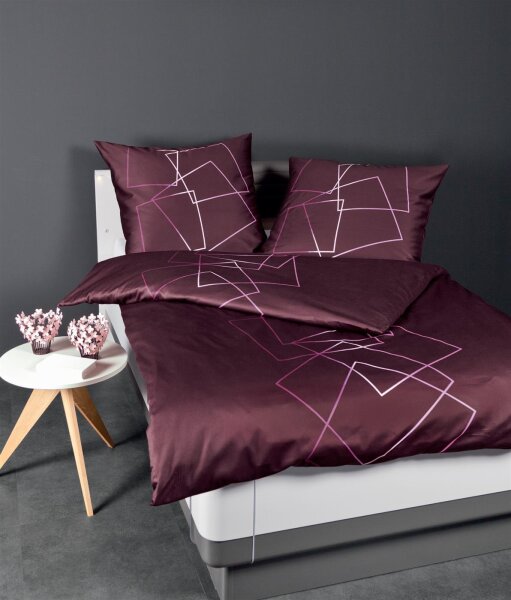 Janine Mako Satin Bettwäsche 2 teilig Bettbezug 155 x 220 cm Kopfkissenbezug 80 x 80 cm J. D. 87035-01 persischrot rosa