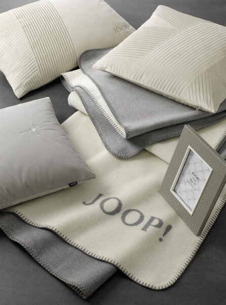 JOOP!MELANGE-DF Kuscheldecke Wohndecke 150 x 200 Zierstich Natur-Silber