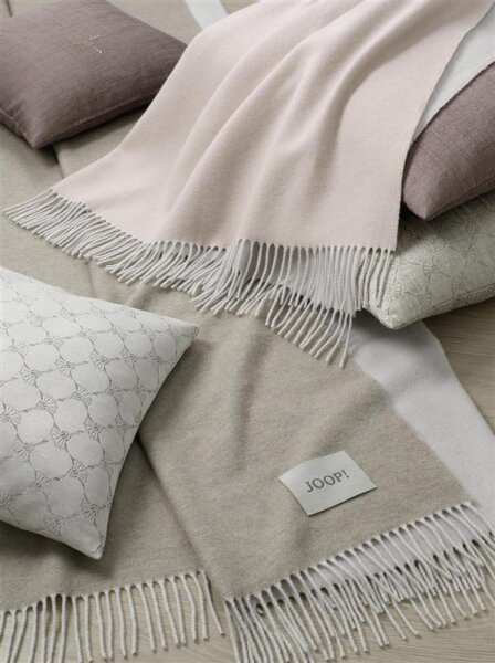 JOOP SENS. DF Plaid / Decke 130 x 180 cm Fransen Rosé-Kreide