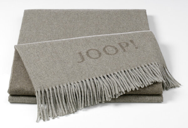 JOOP FINE DF Plaid / Decke 130 x 180 cm Fransen Sand-Taupe
