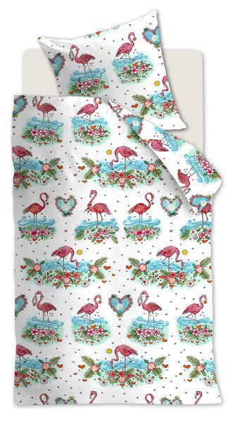 Beddinghouse Kids Bettwäsche Renforcé 2 teilig Kopf Flamingo 179556 Korallenrot 135 x 200 cm, 80 x 80 cm rosa