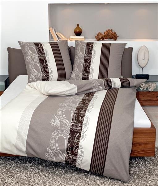 Janine Mako Satin Bettwäsche 2 teilig Bettbezug 135 x 200 cm Kopfkissenbezug 80 x 80 cm 31015-07 Streifen Barock cappuccino