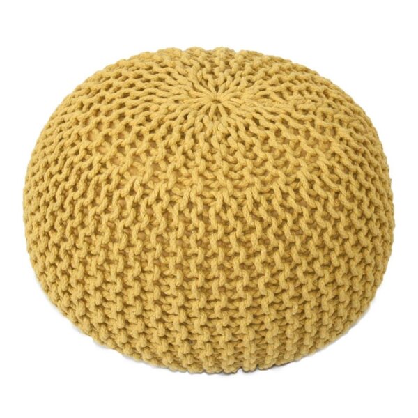 Soma Pouf Ø 55 cm Strickhocker Sitzpouf Sitzpuff Grobstrick-Optik extrahoch Höhe 37 cm (BxHxL) 55 x 37 x 55 cm zitronengelb