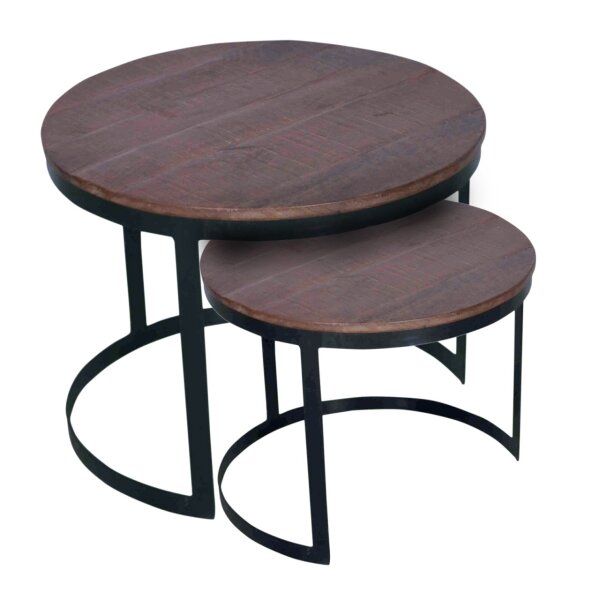 Soma Couchtisch 2er Set Beistelltisch Wohnzimmer-Tisch-Set rund Austin Metall-Gestell altsilber (BxHxL) 58 x 46 x 58 cm braun - bassano
