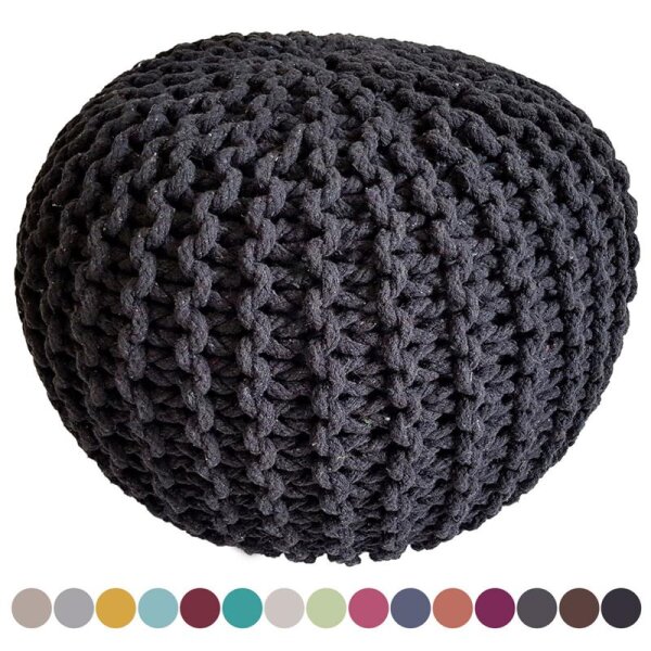 Soma Strickhocker Pouf Ø 45 cm Sitzpouf Sitzpuff Grobstrick-Optik Pouf Strick Bodenkissen Höhe 30 cm (BxHxL) 45 x 30 x 45 cm anthrazit