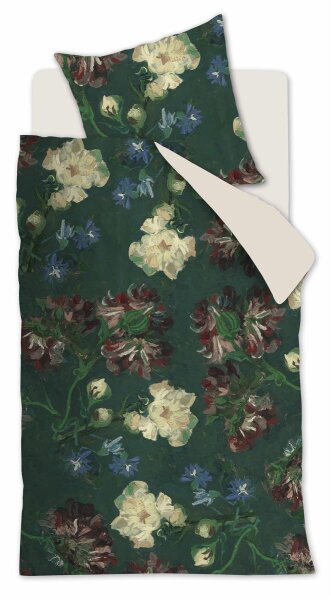 Beddinghouse Satin Bettwäsche Mako 2 teilig Kopf Peonies Meeres 155 x 220 cm, 80 x 80 cm grün