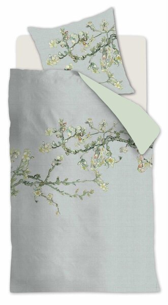 beddinghouse Mako Satin Bettwäsche 2 teilig Bettbezug 135 x 200 cm Kopfkissenbezug 80 x 80 cm Blossom Grau