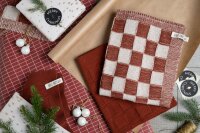 Knit Factory Block Küchenhandtuch 50x50 cm Kariert Beige Rot