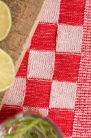 Knit Factory Block Tischsets 50x30 cm Kariert Beige Rot