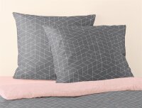 Irisette Biber Bettwäsche 155x220 2tlg grau rosa | Bettwäsche-Set aus 100% Baumwolle | 2 teilige Wende-Bettwäsche 155x220 cm & Kissen 80x80 cm | Geometrisches Muster