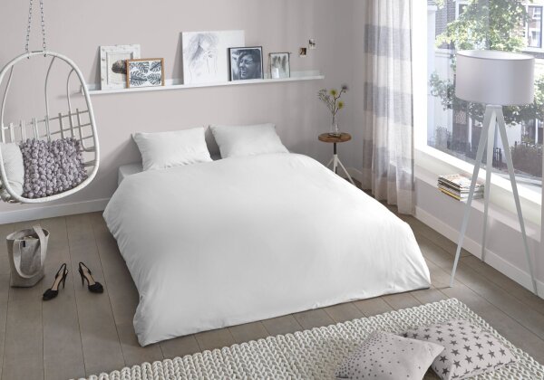 good morning Renforcé Bettwäsche 2 teilig Bettbezug 140 x 220 cm Kopfkissenbezug 60 x 70 cm Uni duvet cover 0270.00.01 White