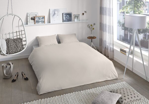 good morning Renforcé Bettwäsche 2 teilig Bettbezug 140 x 220 cm Kopfkissenbezug 60 x 70 cm Uni duvet cover 0270.02.01 Sand