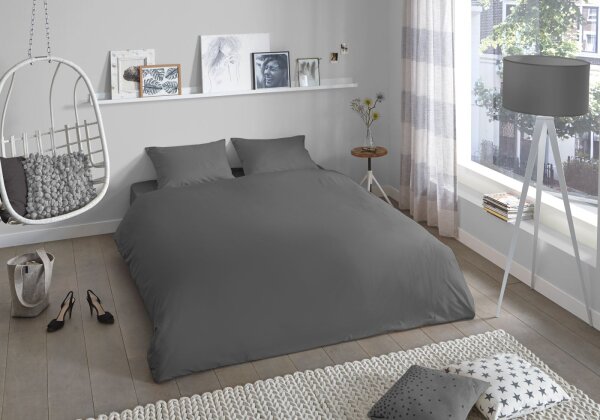 good morning Renforcé Bettwäsche 2 teilig Bettbezug 140 x 220 cm Kopfkissenbezug 60 x 70 cm Uni duvet cover 0270.12.01 Antracite