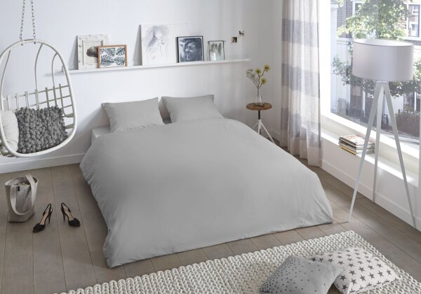 good morning Renforcé Bettwäsche 2 teilig Bettbezug 140 x 220 cm Kopfkissenbezug 60 x 70 cm Uni duvet cover 0270.50.01 Light grey