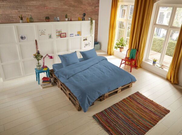HIP Mako Satin Bettwäsche 2 teilig Bettbezug 140 x 220 cm Kopfkissenbezug 60 x 70 cm Uni duvet cover 0280.20.01 Ice blue
