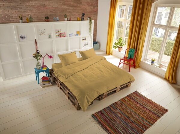 HIP Mako Satin Bettwäsche 2 teilig Bettbezug 140 x 220 cm Kopfkissenbezug 60 x 70 cm Uni duvet cover 0280.63.01 Ocre