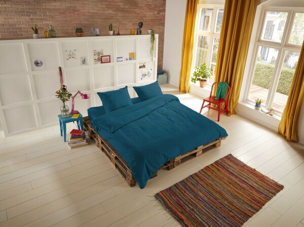 HIP Mako Satin Bettwäsche 135 X 200 cm + 1 x 80 X 80 cm  blau