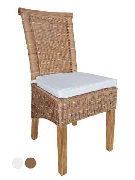 Soma Esszimmer-Stuhl Rattanstuhl weiß oder braun Perth Sitzkissen Leinen weiß (BxHxL) 47 x 97 x 54 cm cappuccino ohne Sitzkissen