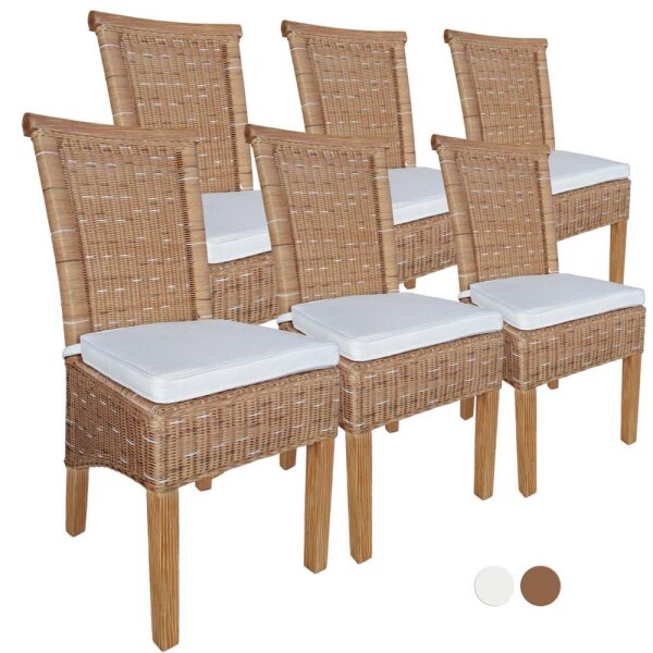 Soma Esszimmer-Stühle Set Rattanstühle Perth 6 Stück weiß oder braun Sitzkissen Leinen weiß (BxHxL) 47 x 97 x 54 cm cappuccino ohne Sitzkissen