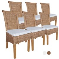 Soma Esszimmer-Stühle Set Rattanstühle Perth 6 Stück weiß oder braun Sitzkissen Leinen weiß (BxHxL) 47 x 97 x 54 cm cappuccino ohne Sitzkissen