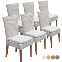 Esszimmer Stühle Rattanstühle Wintergarten Cardine 6 Stück weiß mit/ohne Sitzkissen leinen weiß (BxHxL) 48 x 98 x 60 cm mit Sitzkissen