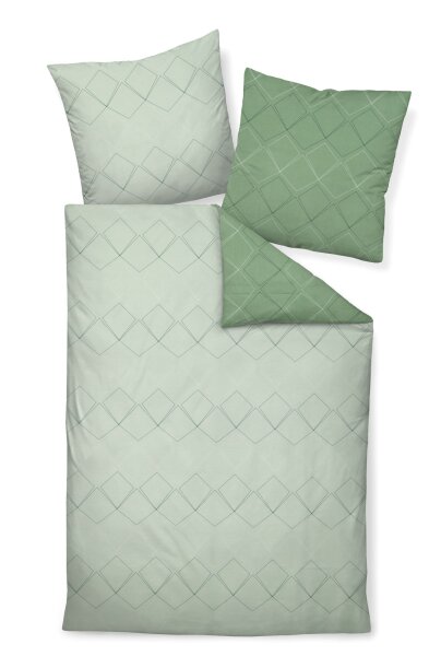 Janine Mako-Satin Bettwäsche 200x220 2x80x80 3 teilig  J. D. 87053-06-622 jade waldgrün