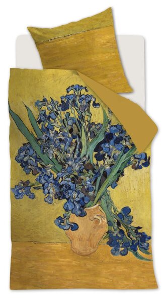 Beddinghouse Satin Bettwäsche Mako 2 teilig Kopf Irises 197150 155 x 220 cm, 80 x 80 cm gelb