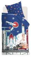 beddinghouse Kids Renforcé Bettwäsche 2 teilig Bettbezug 135 x 200 cm Kopfkissenbezug 80 x 80 cm Kids Rocket Ship 196416 Blau
