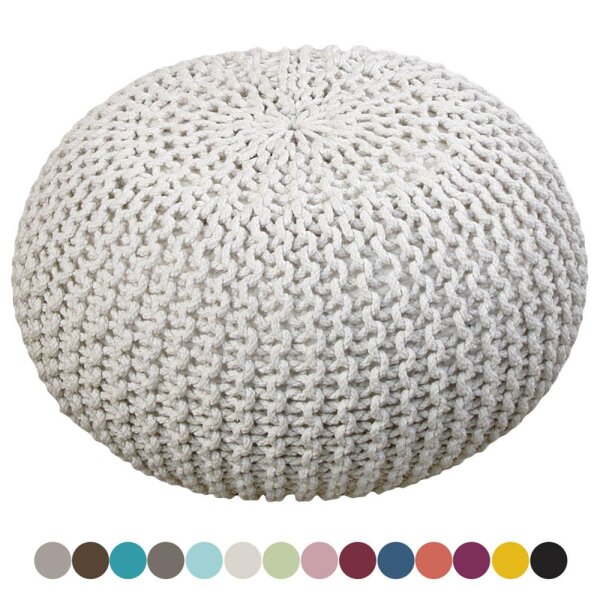 Soma Pouf Ø 55 cm Strickhocker Sitzpouf Sitzpuff Grobstrick-Optik extrahoch Höhe 37 cm (BxHxL) 55 x 37 x 55 cm leinenweiß