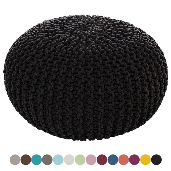 Soma Pouf Ø 55 cm Strickhocker Sitzpouf Sitzpuff Grobstrick-Optik extrahoch Höhe 37 cm (BxHxL) 55 x 37 x 55 cm anthrazit