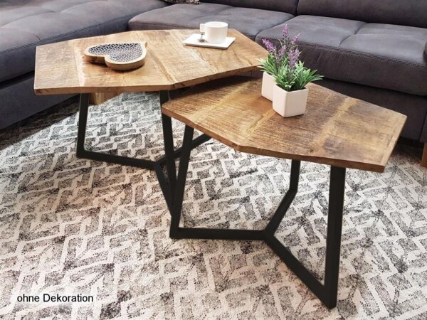 Soma Couchtisch Set 2 Stück Wohnzimmer Tisch Satztisch Paris Metall-Gestell schwarz oder weiß (BxHxL) 120 x 45 x 70 cm schwarz matt - tabacco