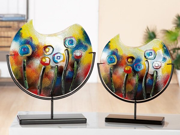 Gilde Glasart Deko Vase Fresh Flowers (BxHxL) 32 cm x 37 cm x 10 cm bunt mit schw.Metallfuß