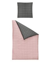 Irisette Biber Bettwäsche 155x220 2tlg grau rosa | Bettwäsche-Set aus 100% Baumwolle | 2 teilige Wende-Bettwäsche 155x220 cm & Kissen 80x80 cm | Quadrat Geometrisches Muster